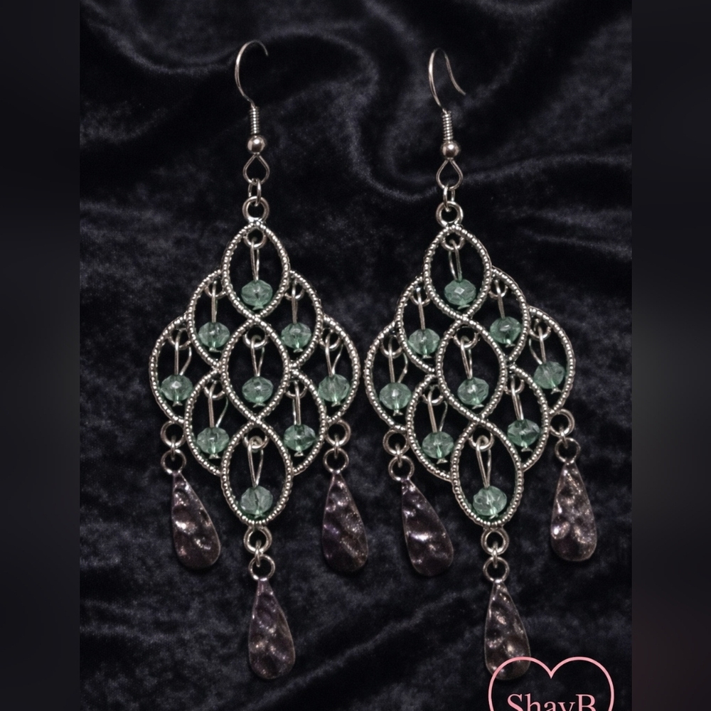 Paparazzi Green and Silver Teardrop Earrings